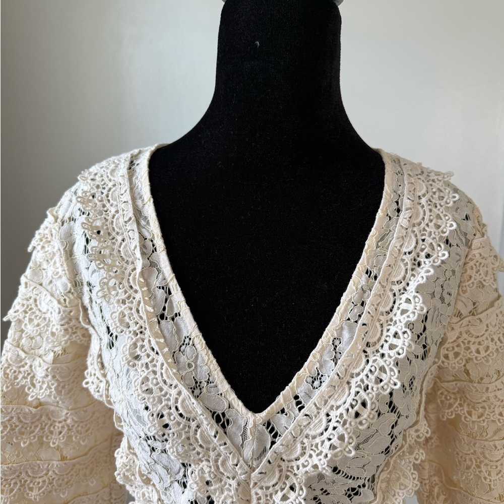 Tracy Reese Ivory Lace Blouse XS/S | Romantic Boho V-Neck Top - Picture 7 of 12